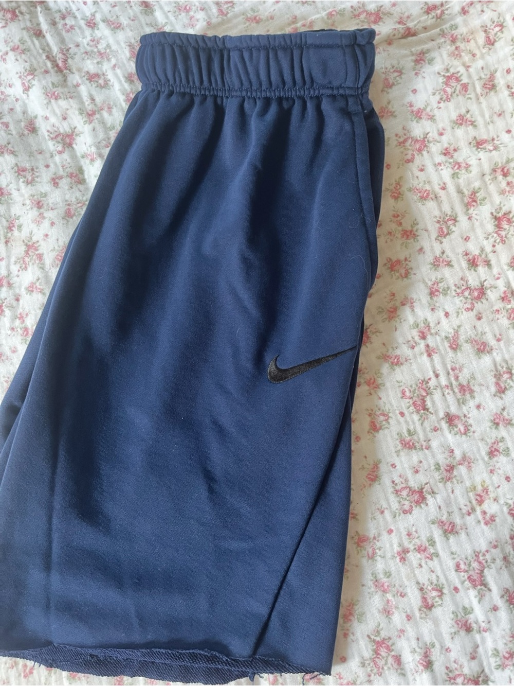 Nike Navy Blue Mens Athletic Sweat Shorts with Black Swoosh